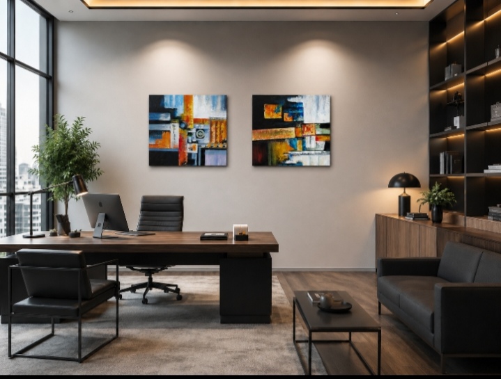 Városi mozaik – kézzel festett absztrakt vászonkép, 2 db 60 × 50 cm